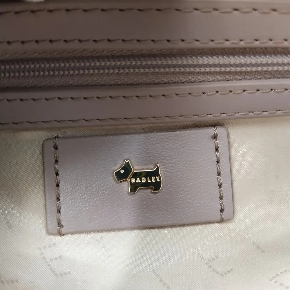 Radley London Gray Leather Double Handles Zipper Closure Satchel Bag